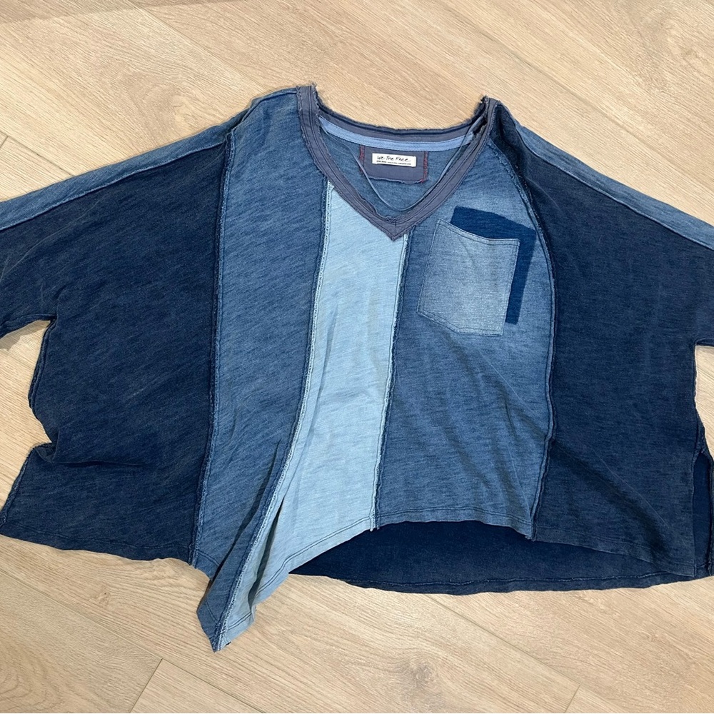 We The Free Women's Blue Patchwork Long Sleeve Top